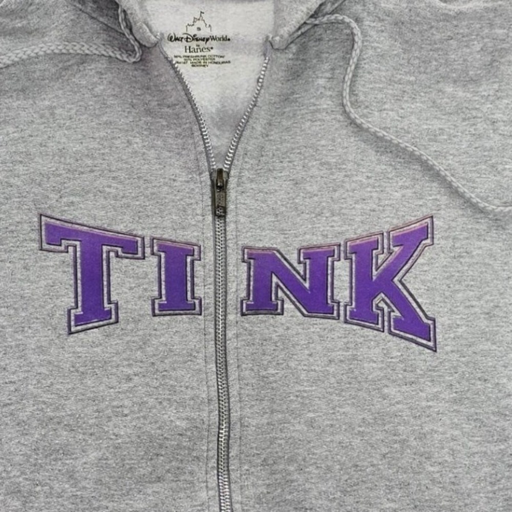 Walt Disney World Hanes Tinker Bell‎ Tink Gray Full Zip Hoodie Sweatshirt Small - Picture 3 of 9